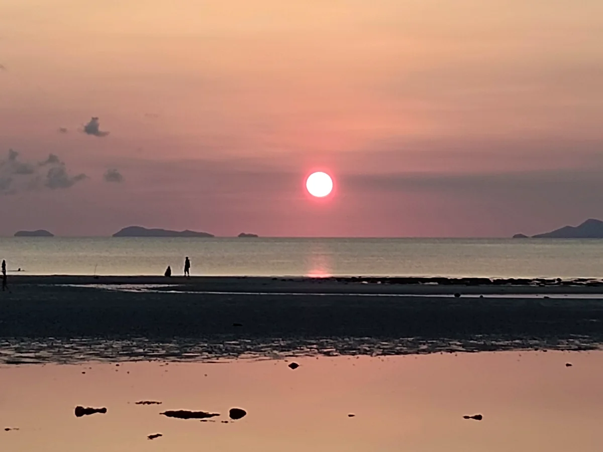 Pink evening sky over the sea in Nathon